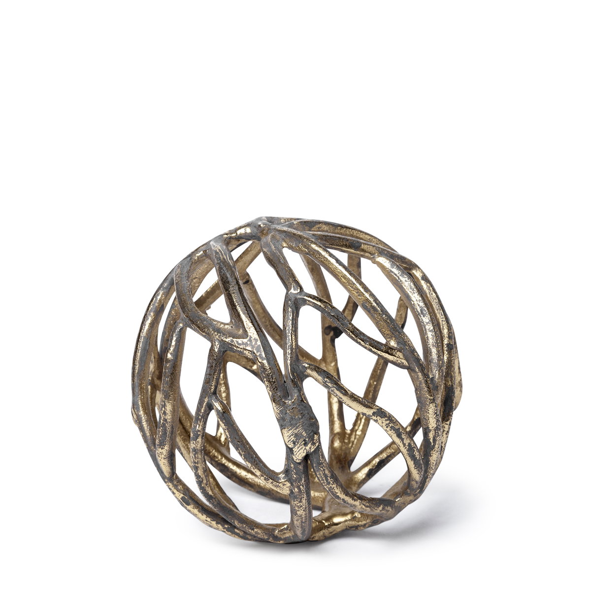 Sphaira Noir I Small 5L x 5W Gold Cast Aluminum Decorative Tree Branch Orb, Decorative Object by Mercana, 4.75" length x 4.75" width x 4.75" height View 1