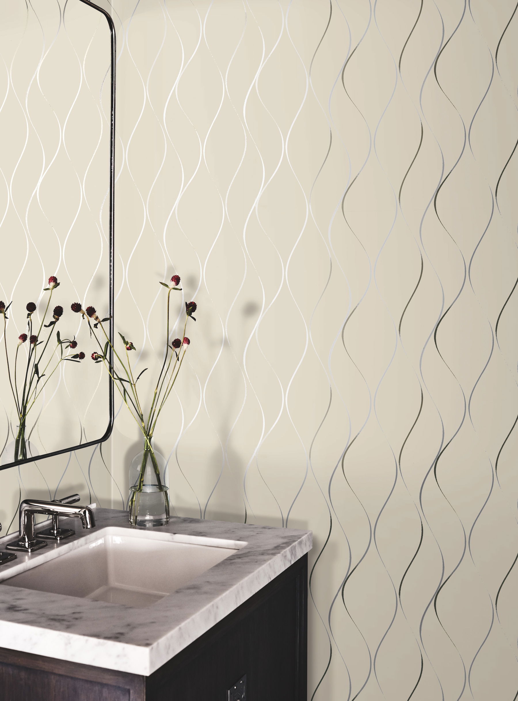Wavy Stripe Beige Metallic Wallpaper, by York Wall, 33' length x 1'9" width x 0.02" depth View 3