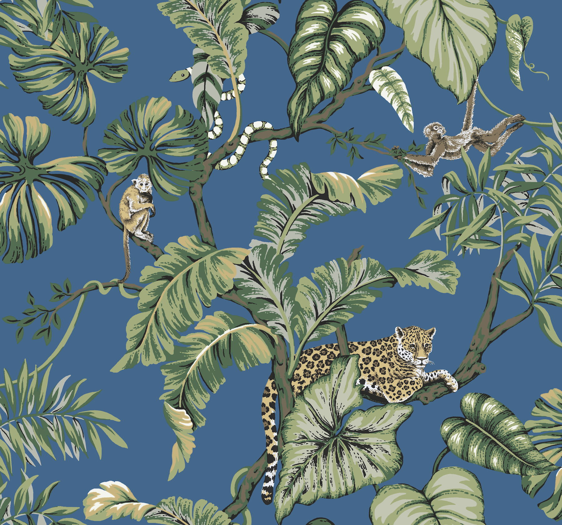 Jungle Cat Blue Wallpaper, by York Wall, 27' length x 2'3" width x 0.02" depth View 1