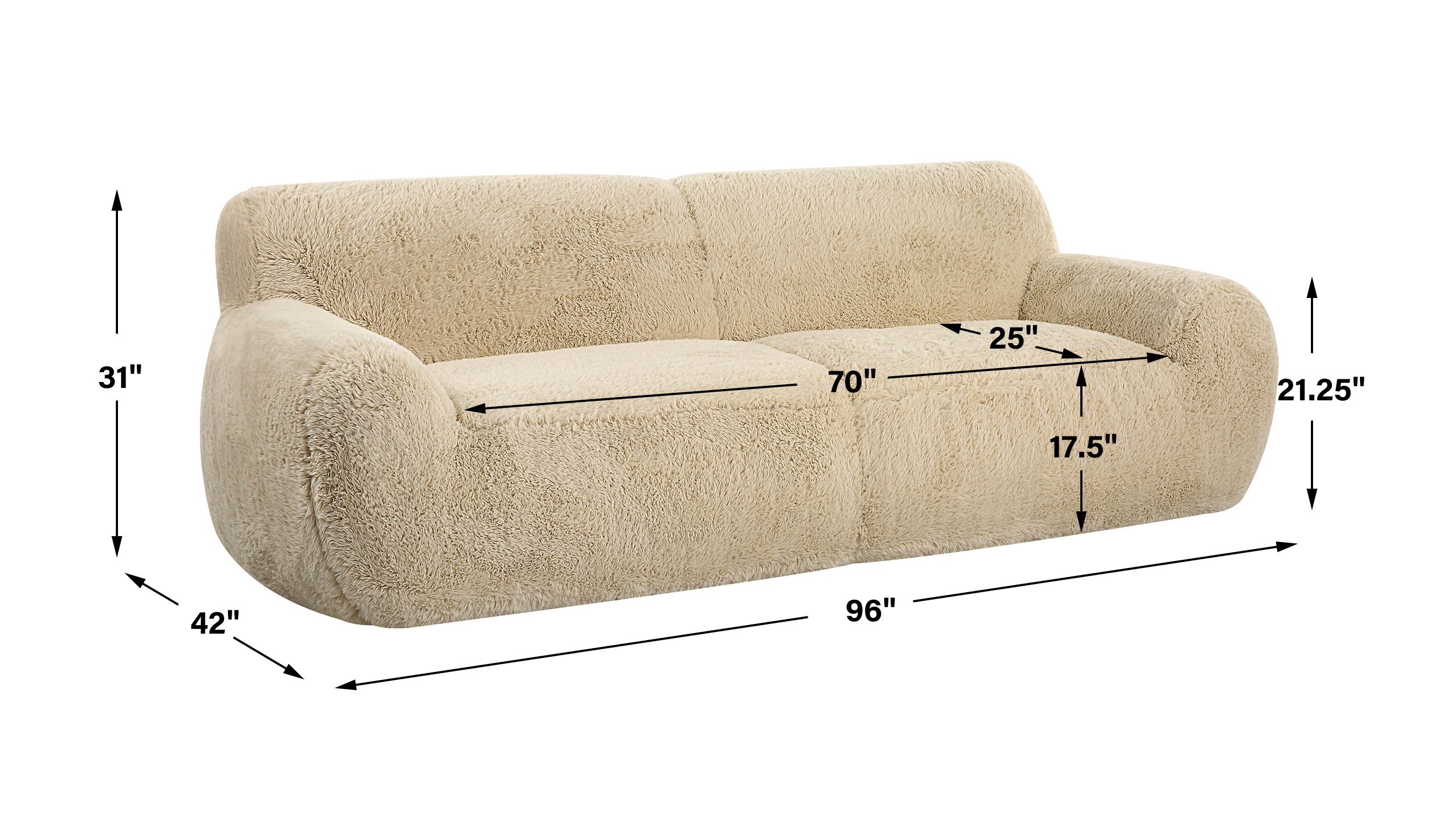 Abide Rounded Sheepskin Sofa, Furniture by Uttermost, 96" width x 31" height x 42" depth View 3