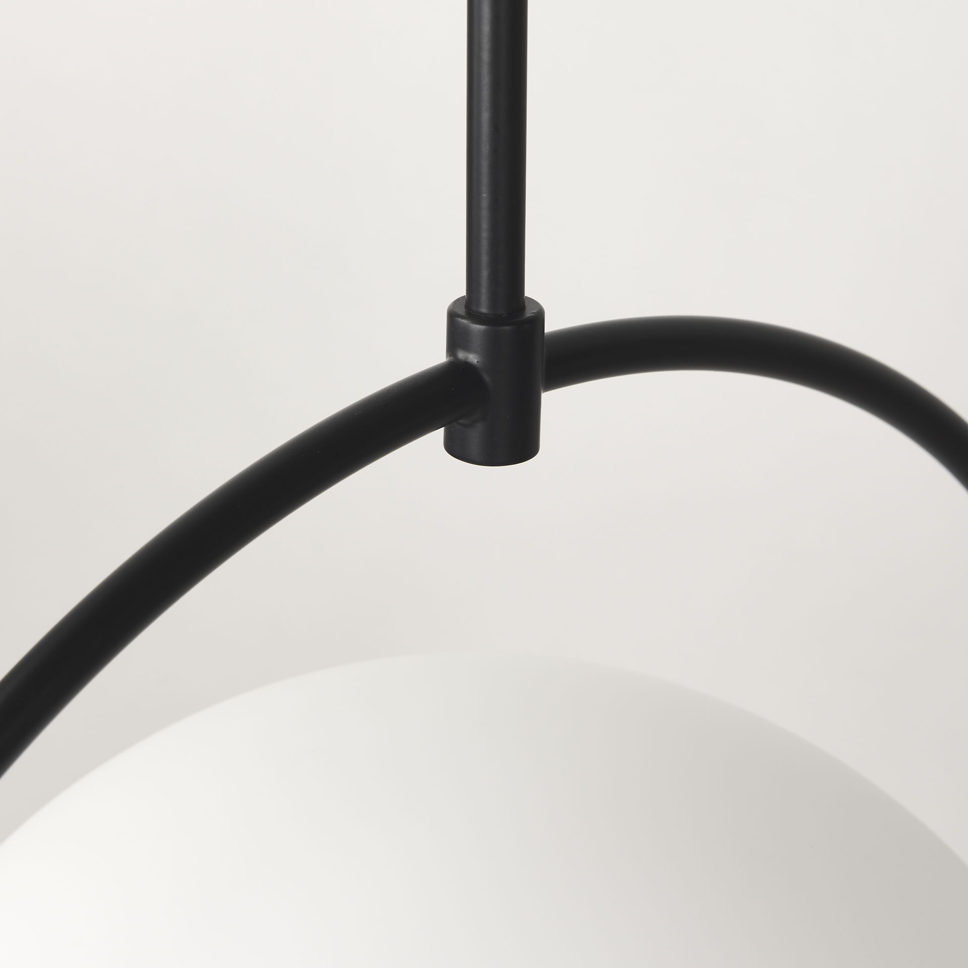 Farrah Frosted Glass Globe set in Matte Black Metal Pendant Ceiling Light, by Mercana, 17.71" length x 11.81" width x 45.27" height View 7