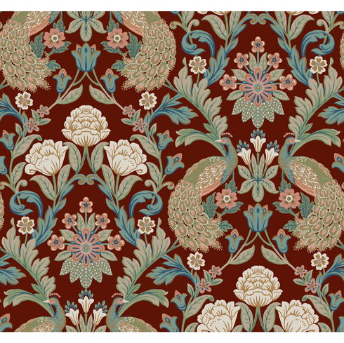 Plume Dynasty Red Metallic Wallpaper