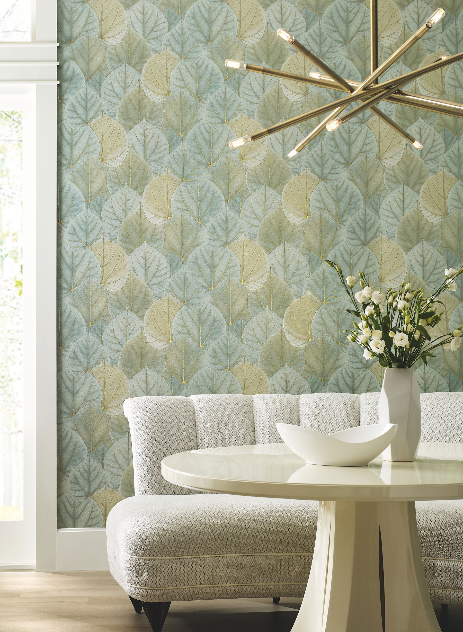 Leaf Concerto Turquoise Wallpaper, by York Wall, 27' length x 2'3" width x 0.02" depth View 2