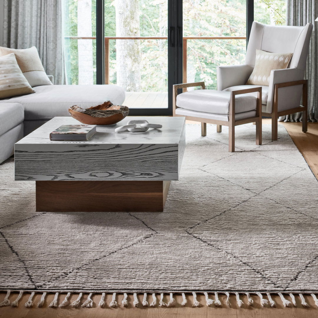 Ammil Hand-Knotted Trellis Cream/ Black Area Rug large image 