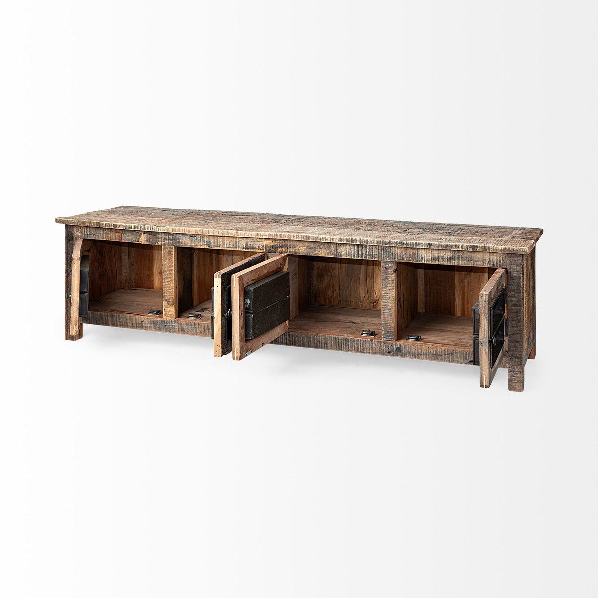 Wilton II Reclaimed Wood and Metal Media Console, by Mercana, 76" length x 19" width x 20" height View 4