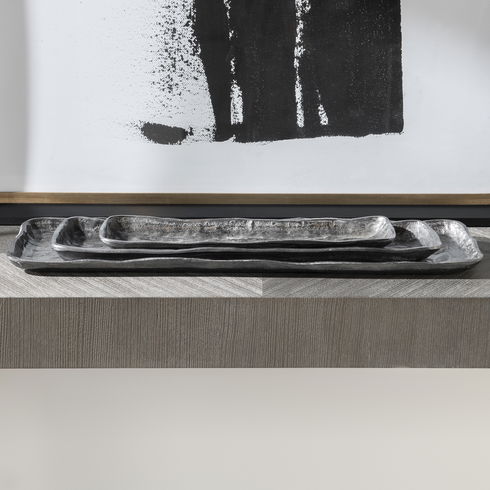 Artisan Antique Nickel Trays, S/3
