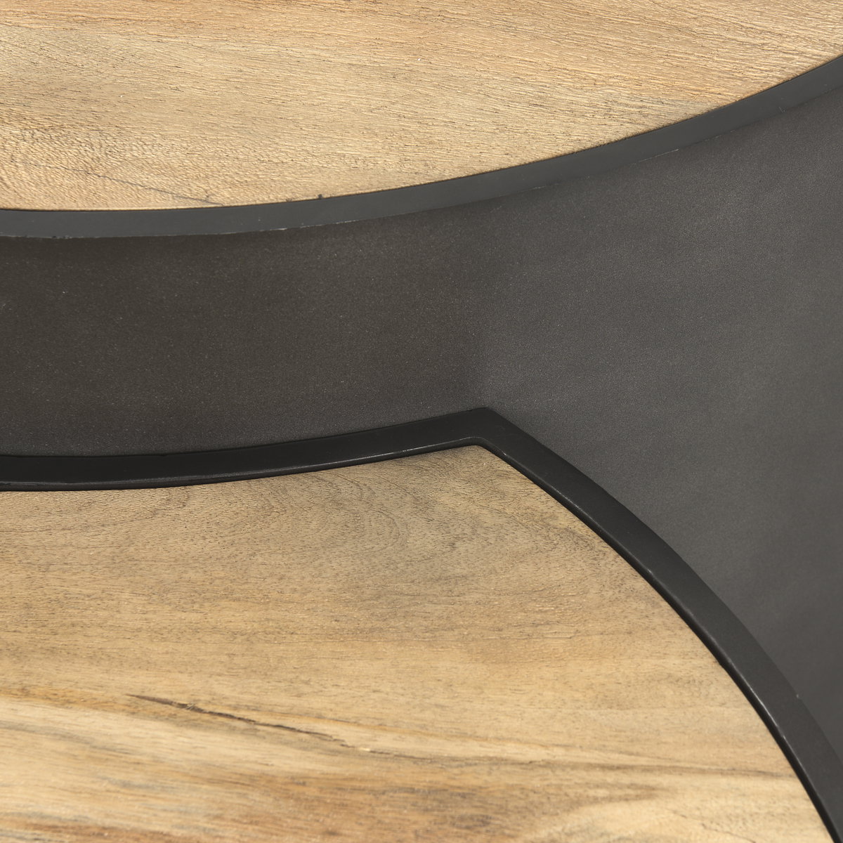 Eclipse Gunmetal Gray Drum Base with Brown Wood Top Nested Coffee Table, by Mercana, 36.22" length x 36.22" width x 17.32" height View 10