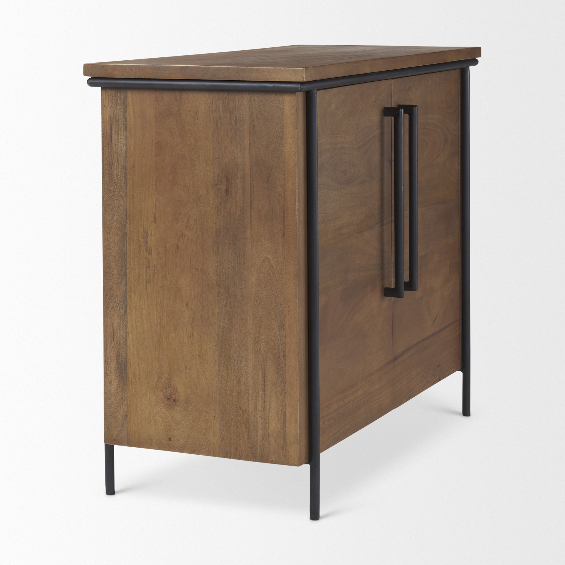 Maddox  40.0L x 18.5W x 32.75H Brown Solid Wood Black Metal 2 Door Accent Cabinet large image 