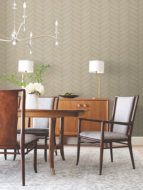 Luminous Leaves Grey & Gold Wallpaper