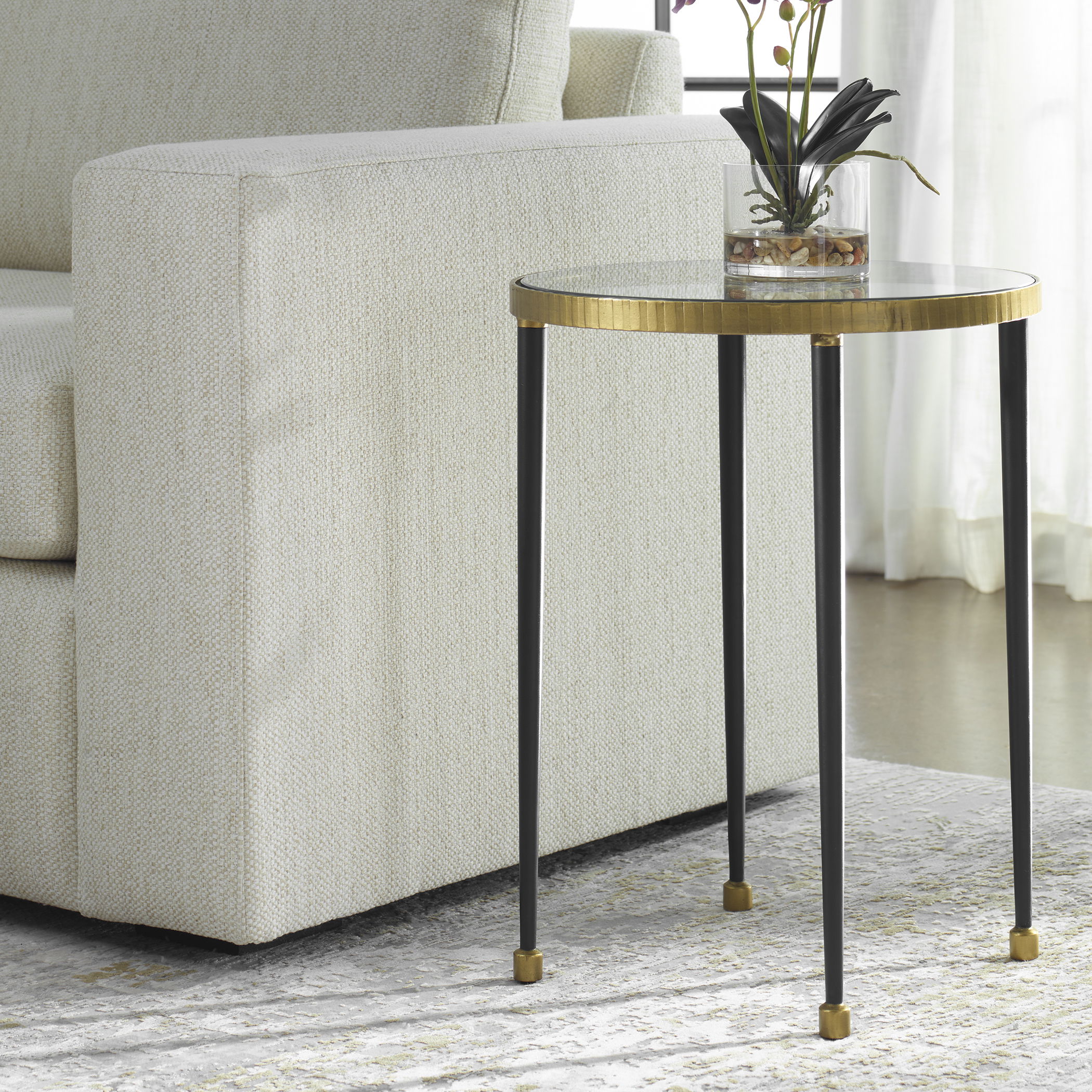 Stiletto Antique Gold Side Table, Furniture by Uttermost, 17" width x 22" height x 17" depth View 2