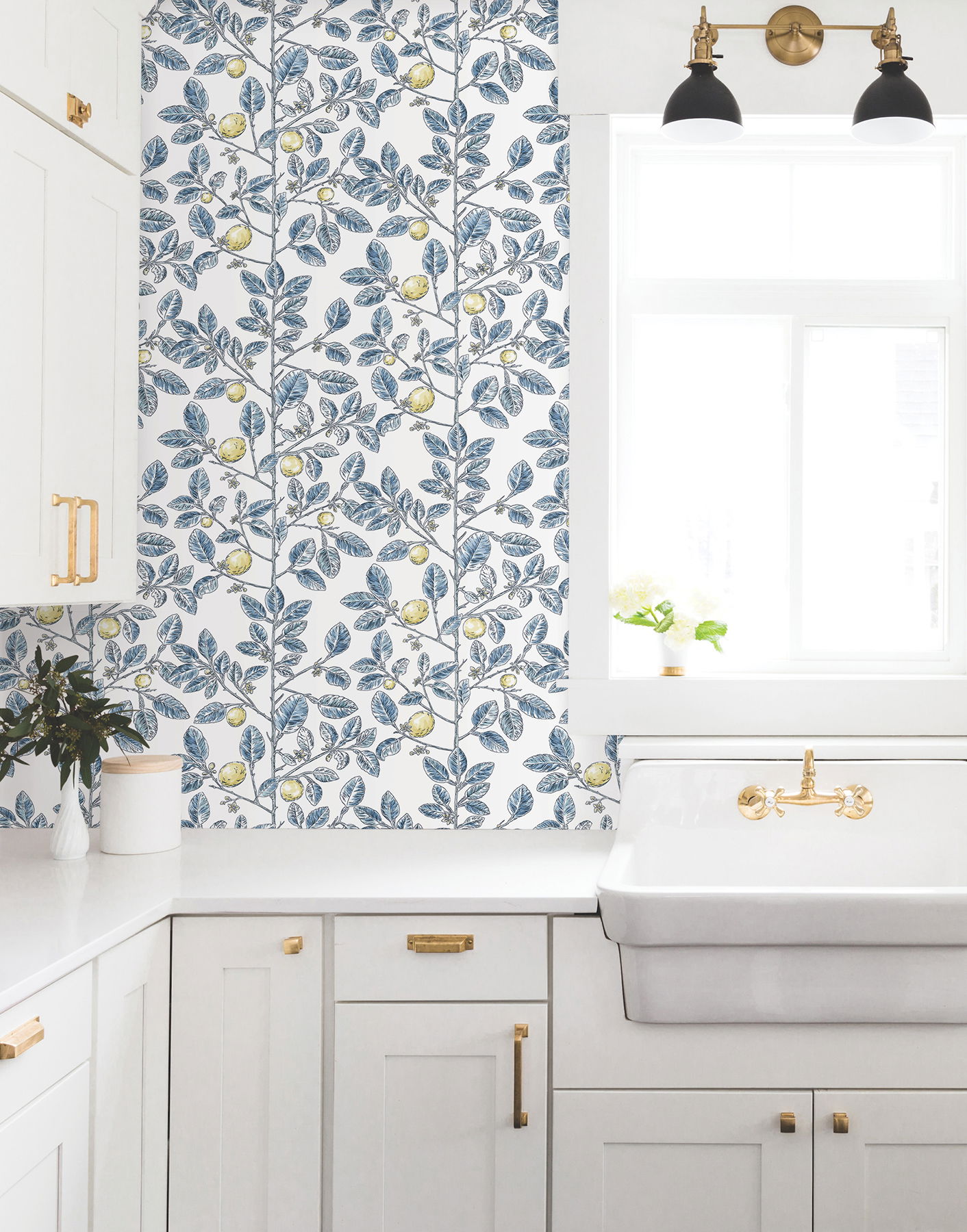 Limoncello Toile Blue Wallpaper large image 
