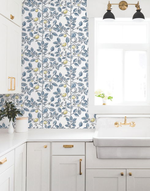 Limoncello Toile Blue Wallpaper