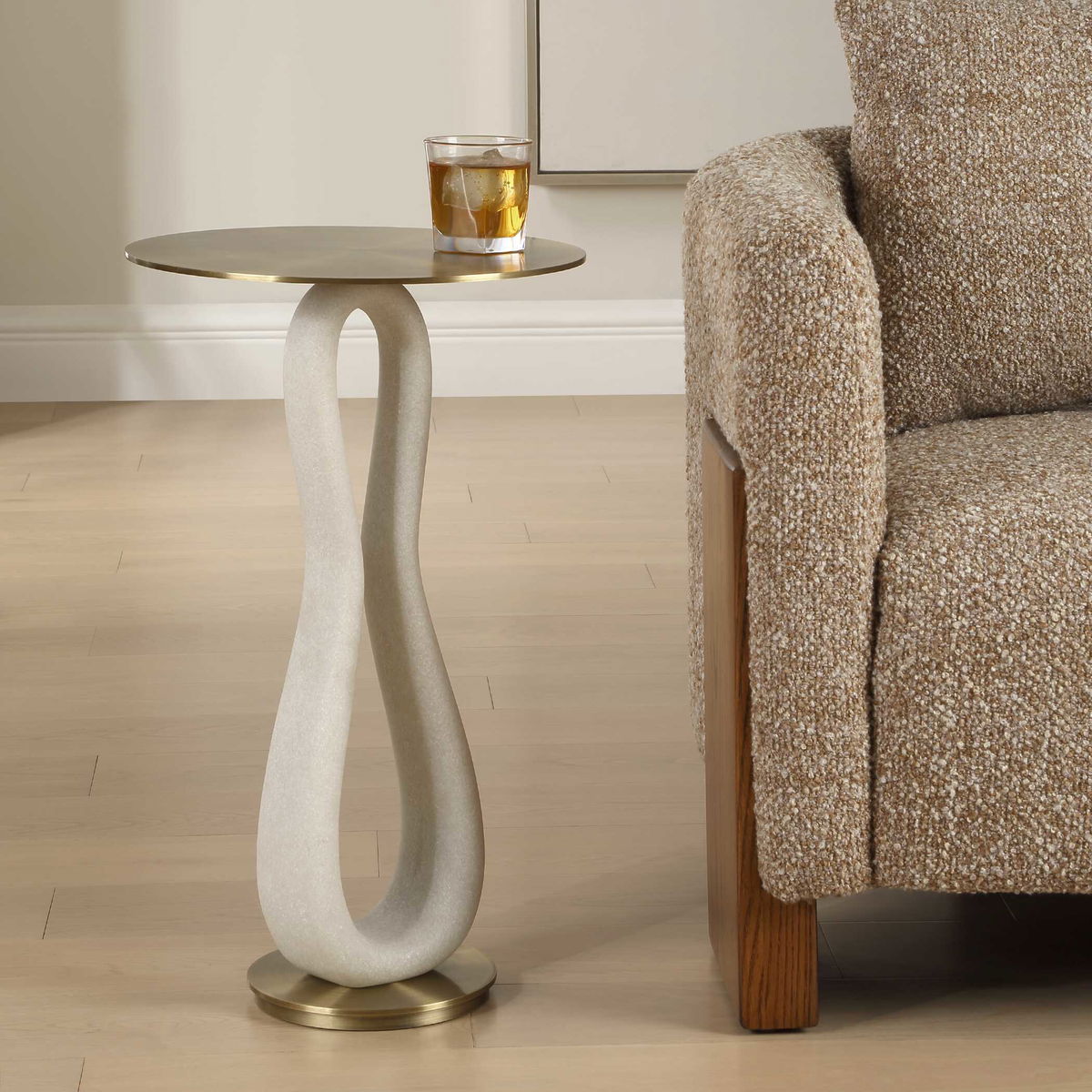 Sonia Modern Brass Accent Table, Side & End Table by Uttermost, 14" width x 23.25" height x 14" depth View 3