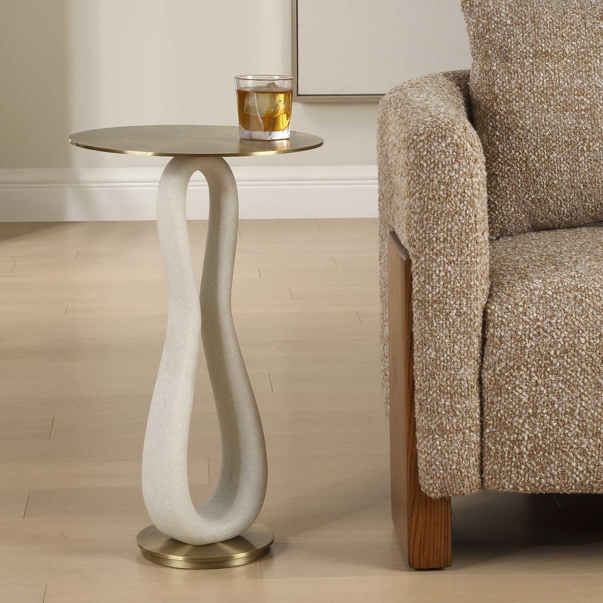 Sonia Modern Brass Accent Table, Side & End Table by Uttermost, 14" width x 23.25" height x 14" depth View 3