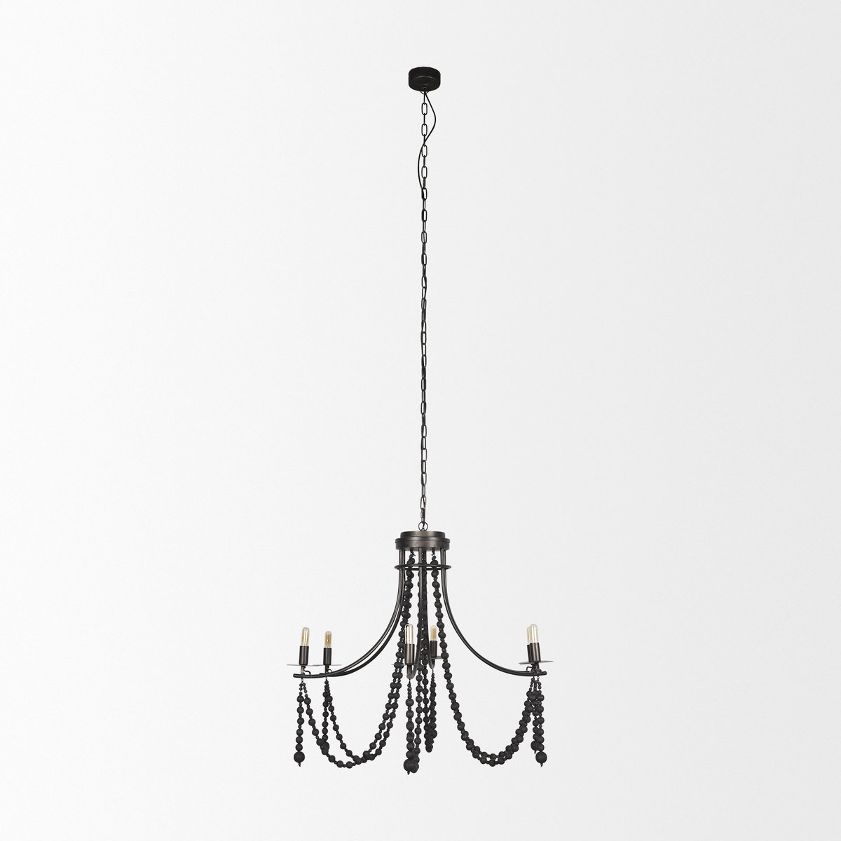 Selma Black Wood Bead and Metal Chandelier, by Mercana, 37.8" length x 33.27" width x 96.85" height View 3