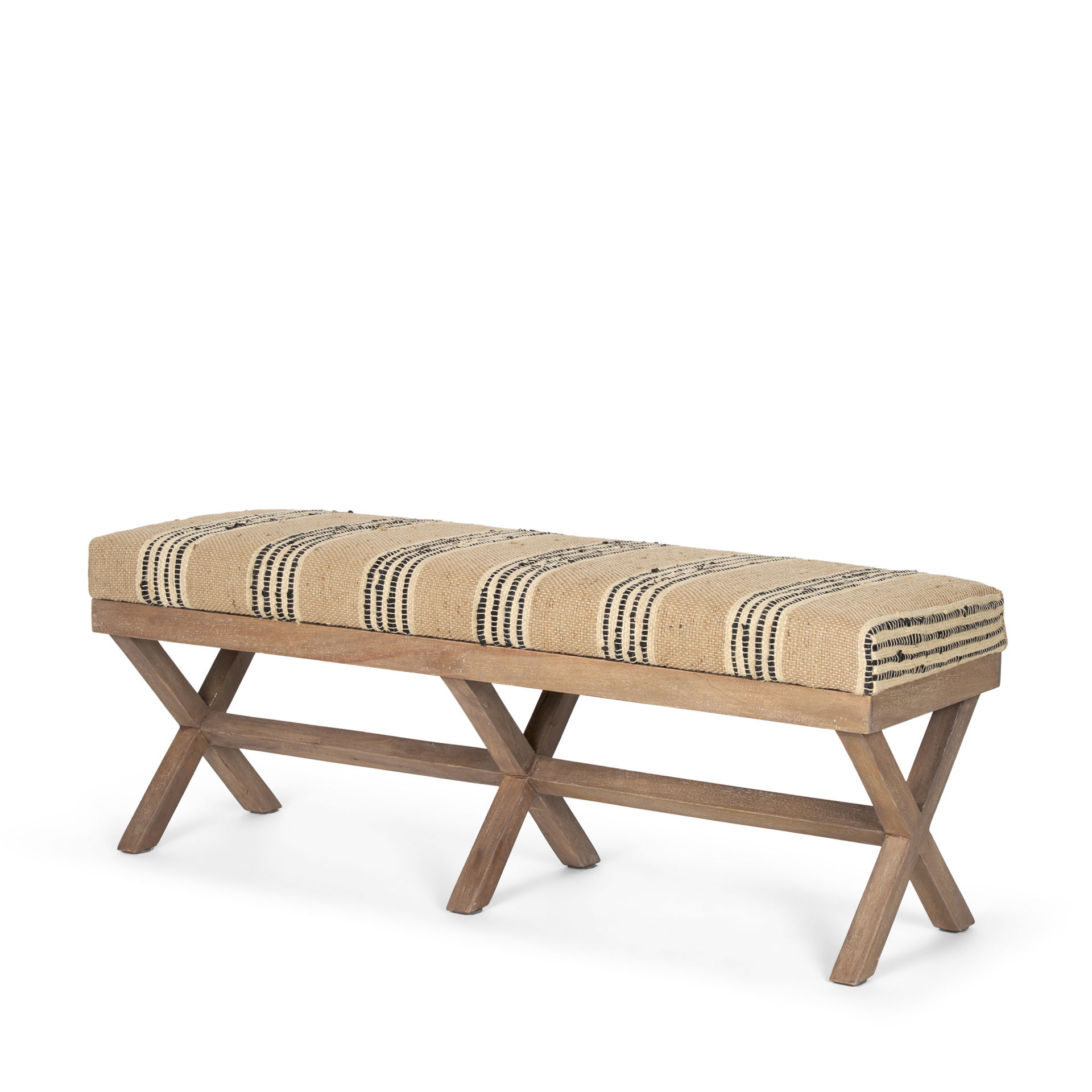 Solis 50L x 16W Brown Base Upholstered Beige/Black Stripe Seat Accent Bench large image 