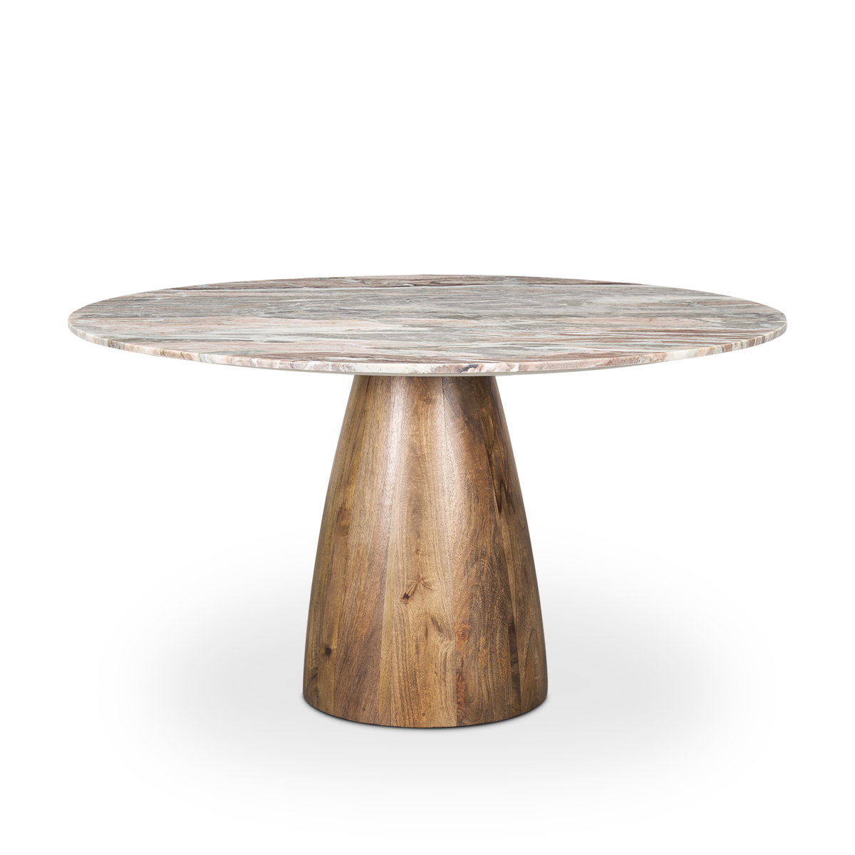 Allyson 54' Round Pedestal Dining Table | Savar Pink Marble & Brown Wood | Seats 6, by Mercana, 54" length x 54" width x 30" height View 6