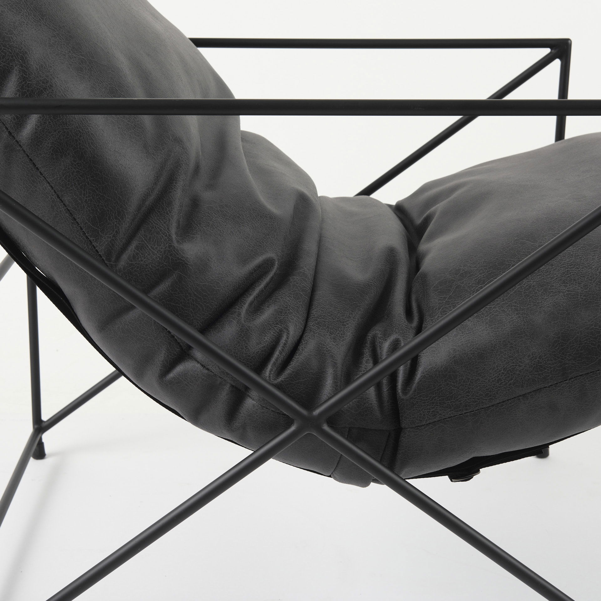 Leonidas 28.5L x 29.5W x 34.0H  Black Faux Leather Seat with Black Metal Frame Accent Chair large image 