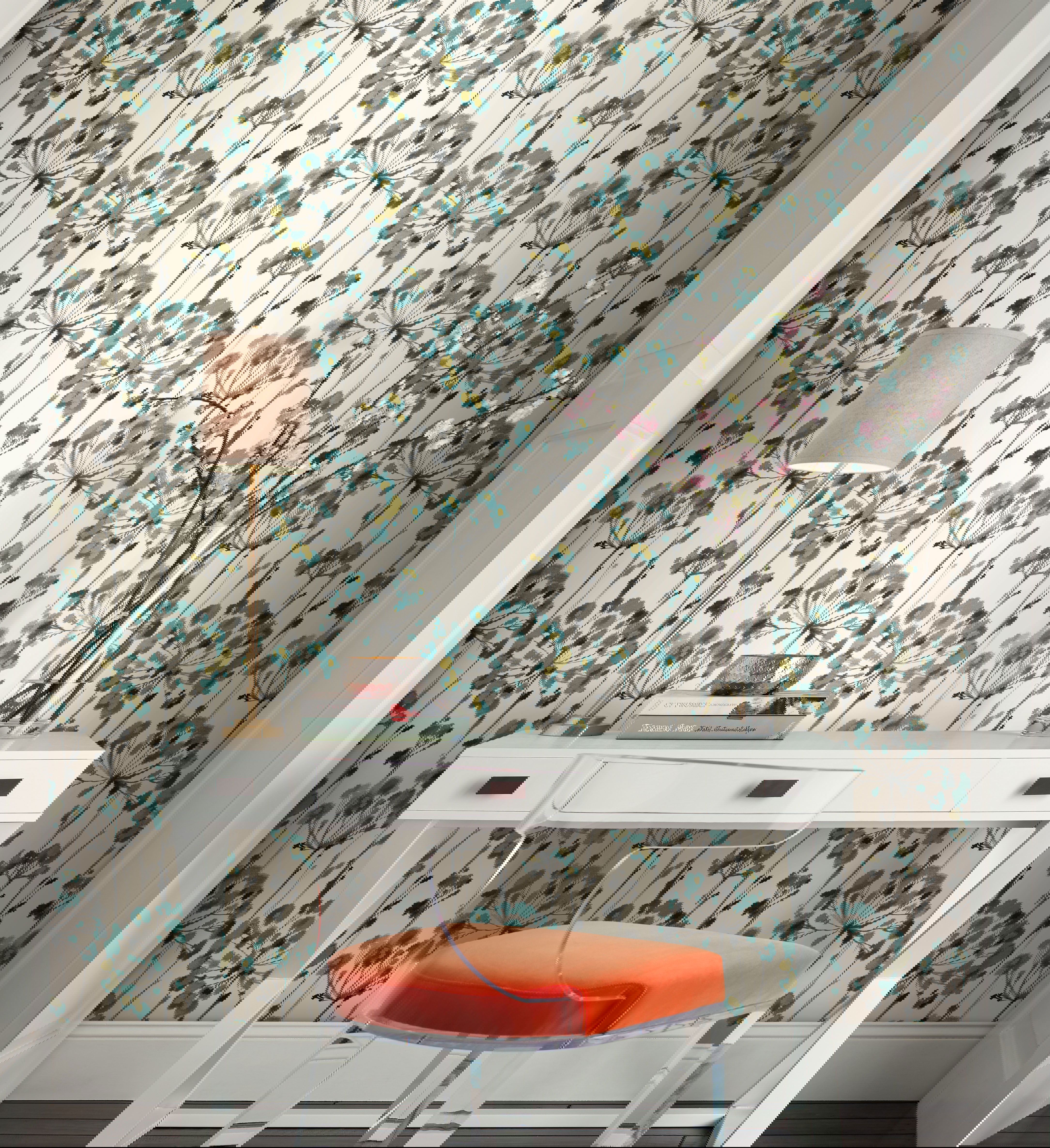Flourish Turquoise Peel & Stick Wallpaper large image 
