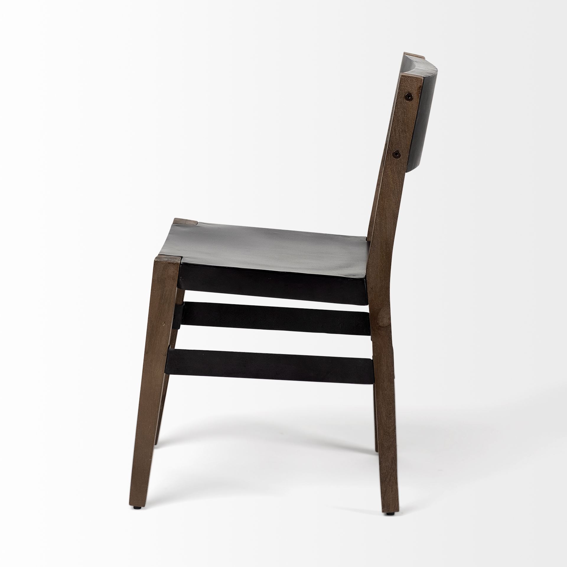 Nell I Black Iron Seat Solid Brown Wooden Base Dining Chair, by Mercana, 19.75" length x 19.5" width x 31" height View 4