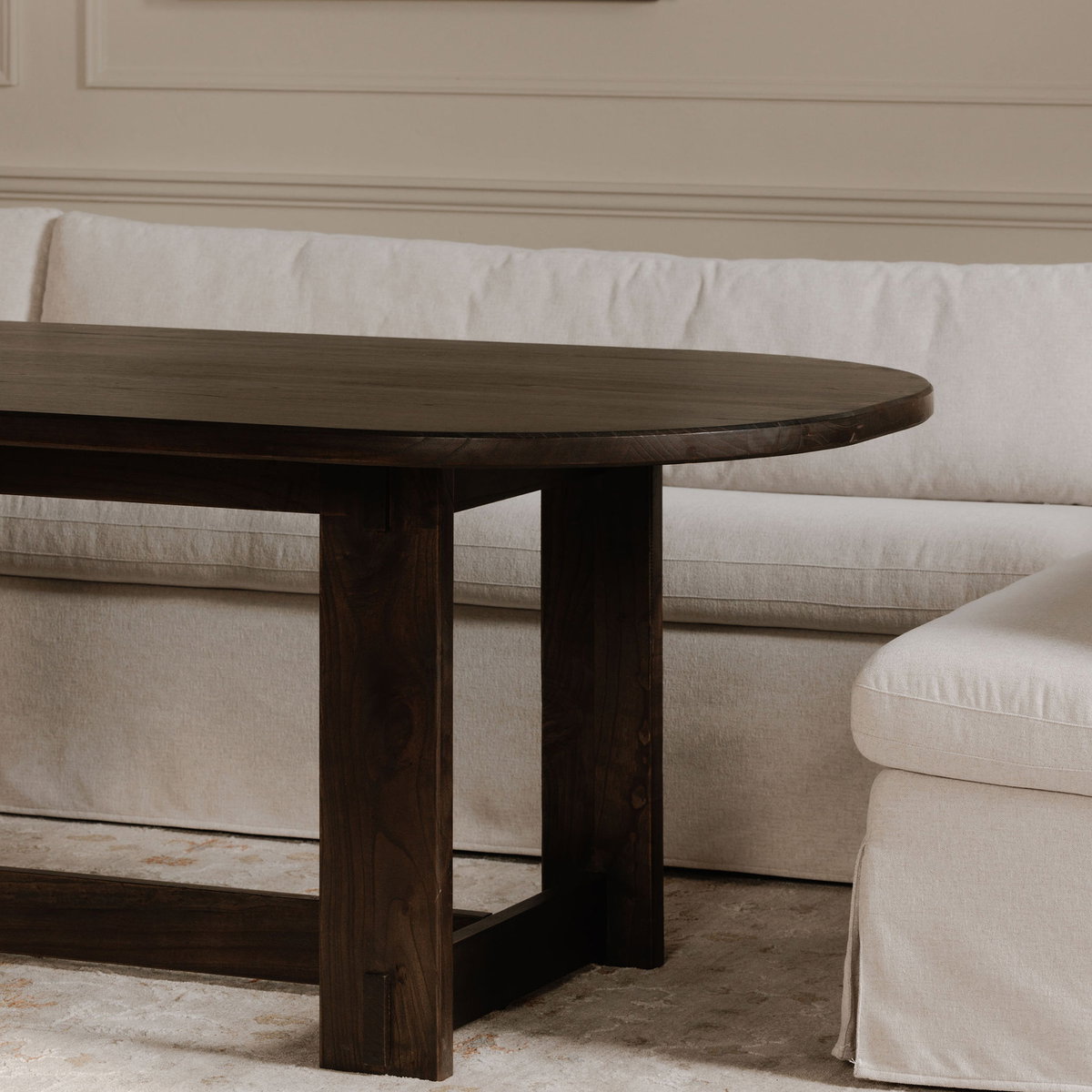 Glenn Oval Dining Table Dark Brown, by Moe's Home, 97.5" width x 30" height x 42" depth View 7