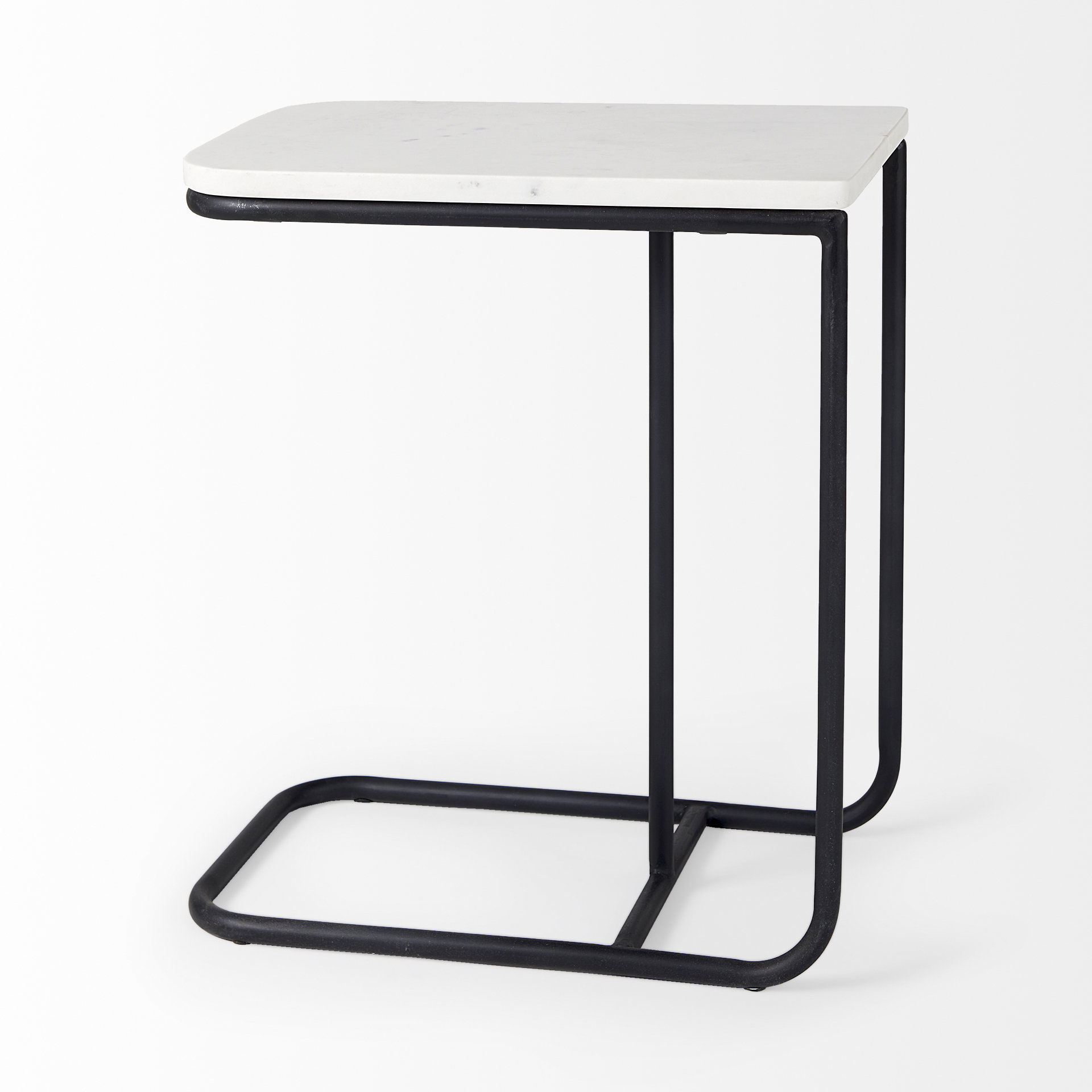 Kyra  White Marble Top with Black Iron Frame C-Shaped End and Side Table, Side & End Table by Mercana, 12" length x 20" width x 23" height View 6