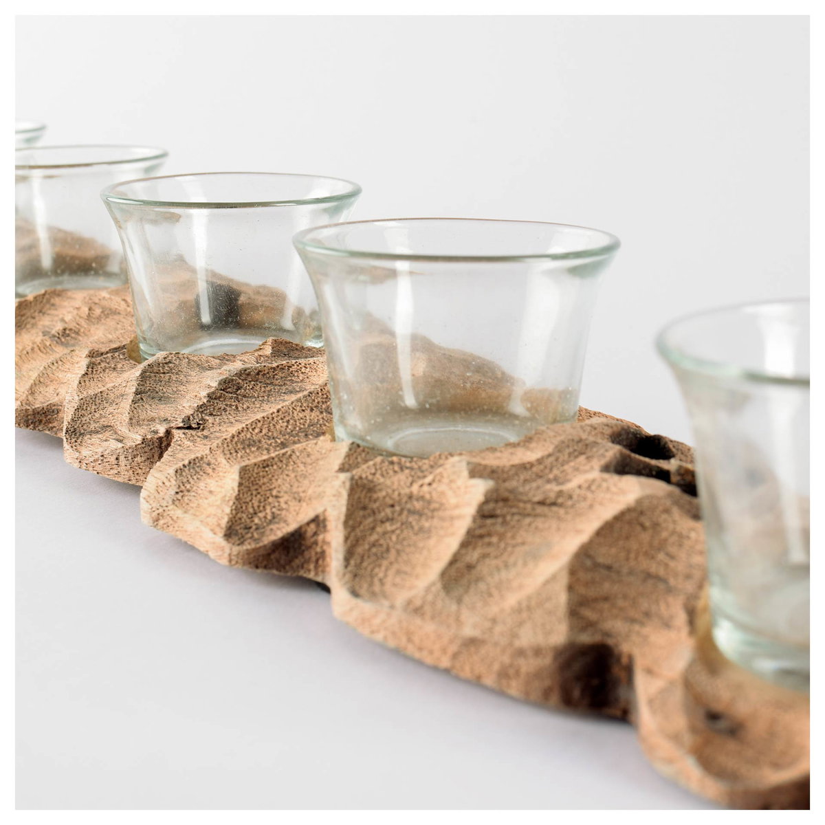 Yerba Reclaimed Mango Wood Five Tealight Table Candle Holder, Candles & Candle Holder by Mercana, 26.77" length x 4.33" width x 2.5" height View 3