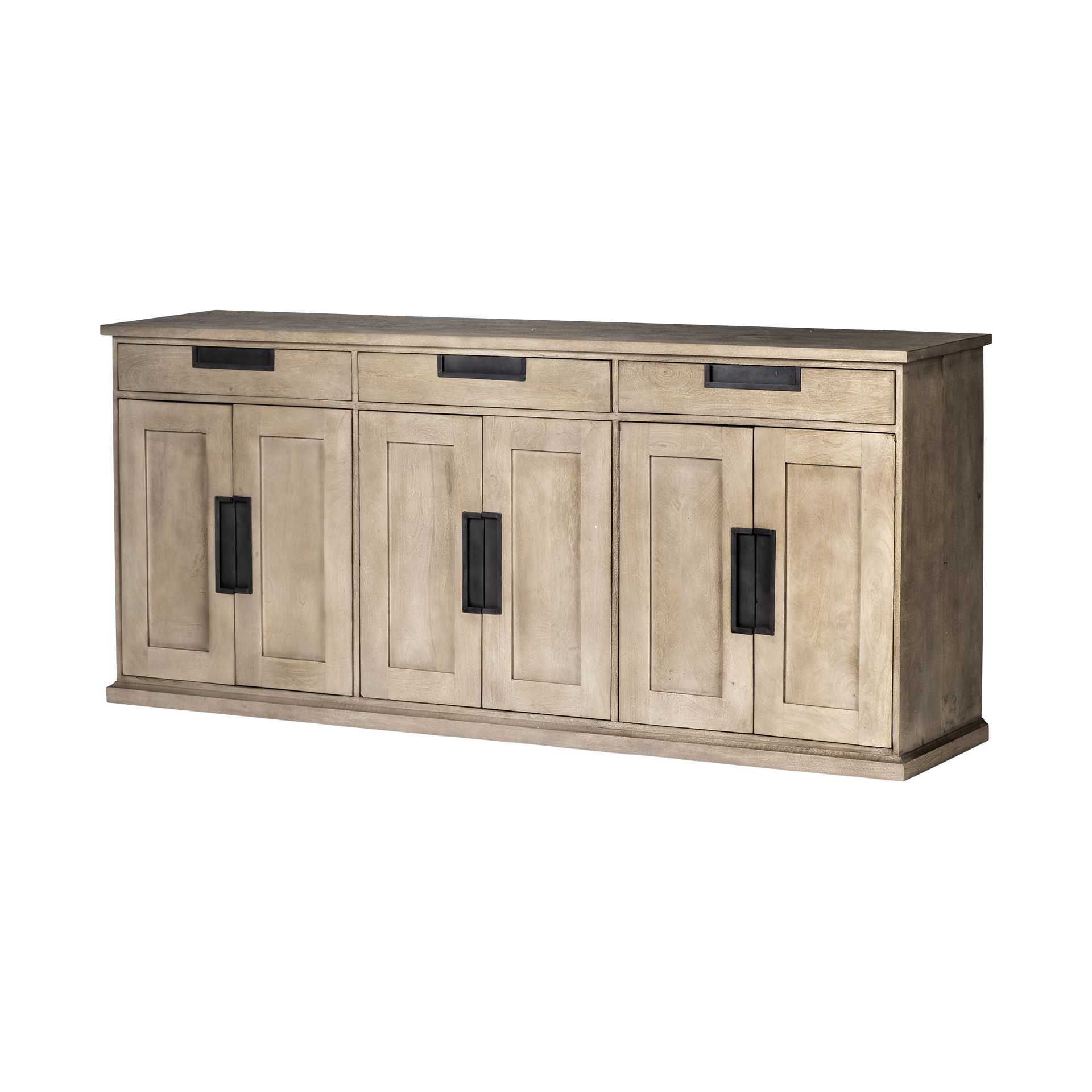 Braxton III 81.5x18.5 Natural Brown Solid Wood 3 Drawer 6 Door Sideboard, Sideboards & Buffet by Mercana, 81.5" length x 18.5" width x 36" height View 1