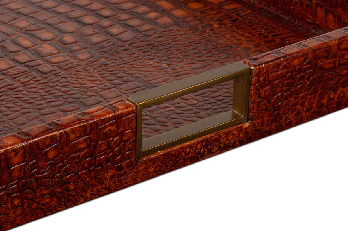 Norton Leather Tray  Croco Leather  Tan, by Sarreid, 1'6" length x 2' width x 2" height View 12