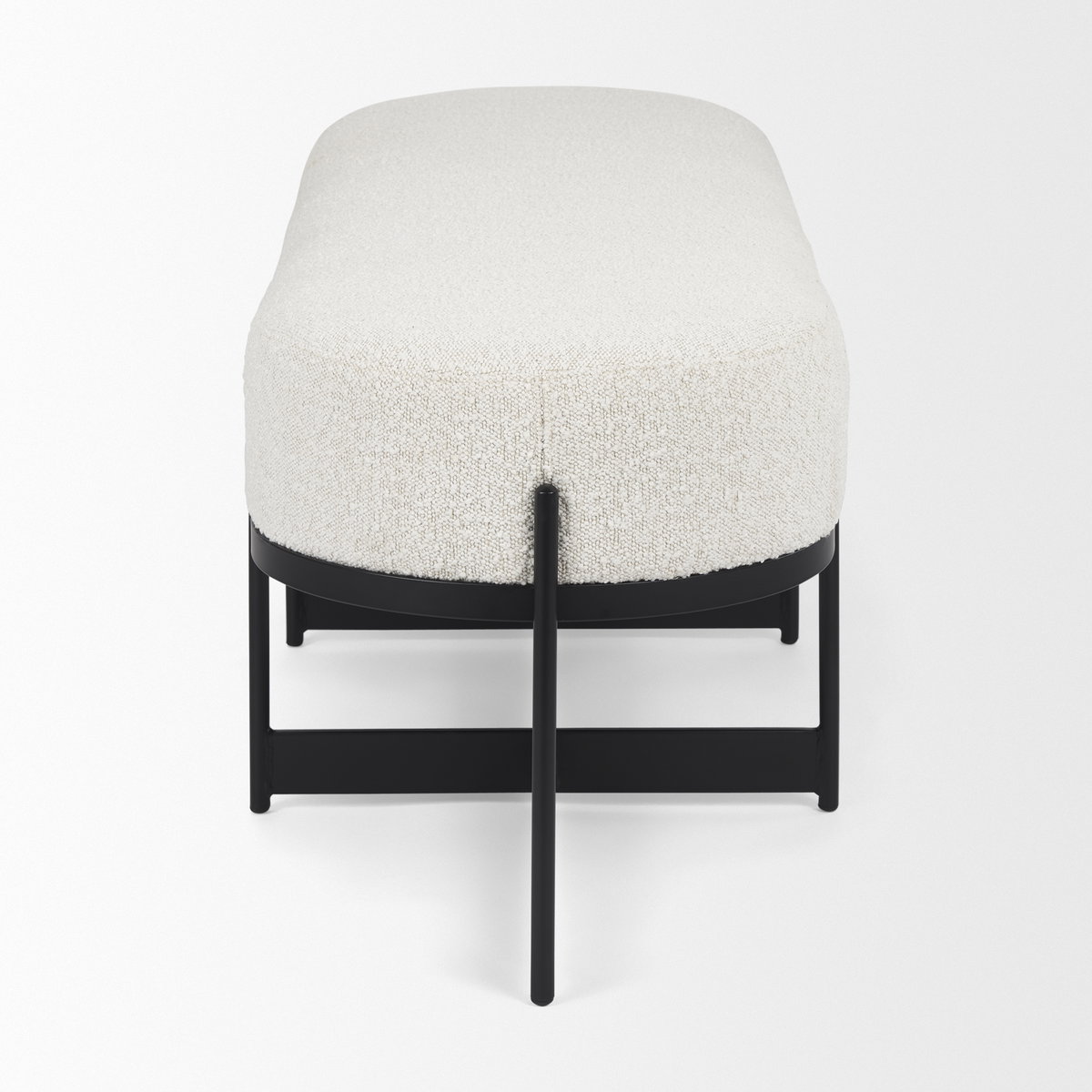 Amelia 55.0L x 18.0W x 18.0H Cream Boucle with Black Metal Upholstered Bench, Benche by Mercana, 18" length x 55" width x 18" height View 5