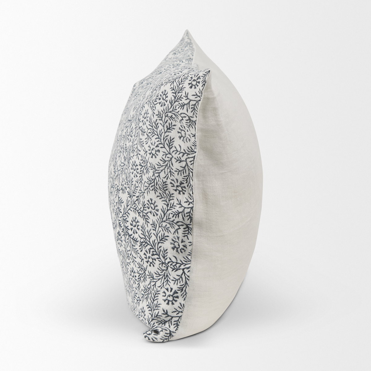 Jayne Cream with Indigo Print Linen Lumbar Decorative Pillow Cover, by Mercana, 14" length x 26" width x 0.2" height View 4