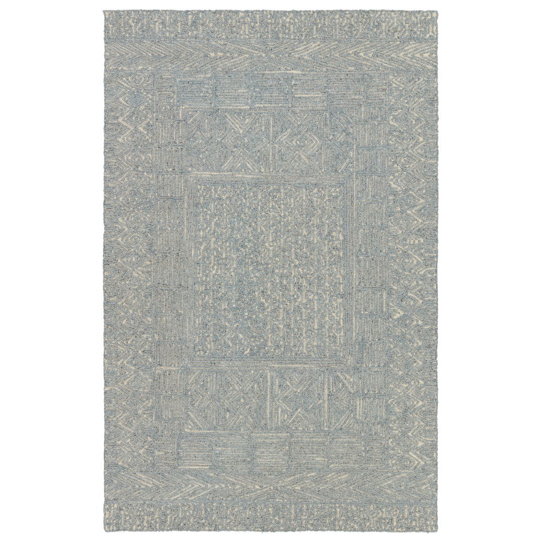 Geometric Handmade Tufted Area Rug in Blue/Cream large image 