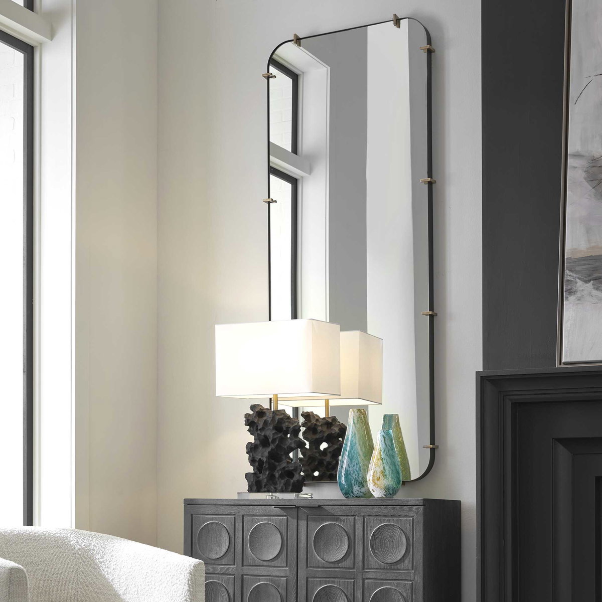Pali Industrial Dressing Mirror, Floor Mirror by Uttermost, 29.37" width x 73.5" height x 2.5" depth View 6