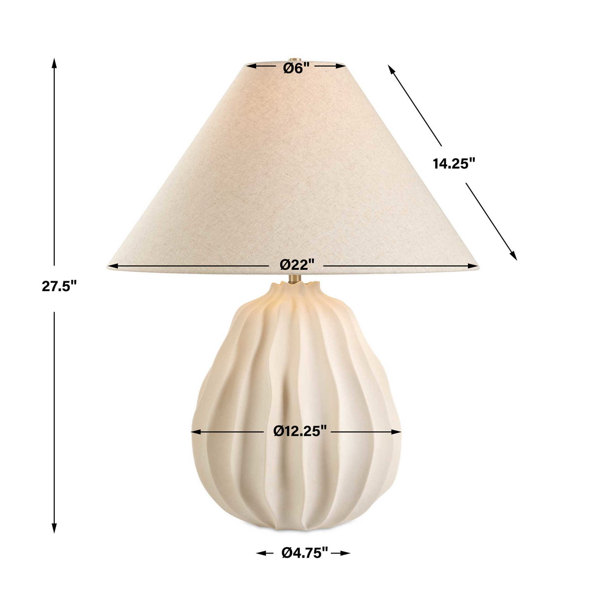 Javary Matte Beige Table Lamp, by Uttermost, 22" width x 27.5" height x 22" depth View 3