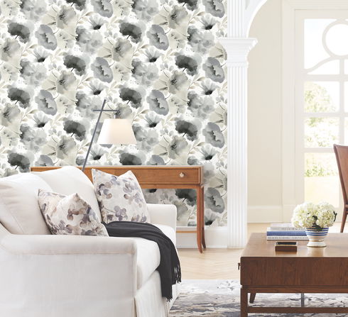 Watercolor Bouquet Charcoal Wallpaper