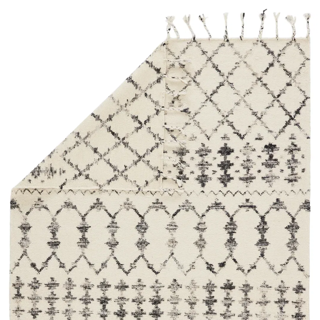 Geometric Wool/Silk Ivory/Black Area Rug large image 