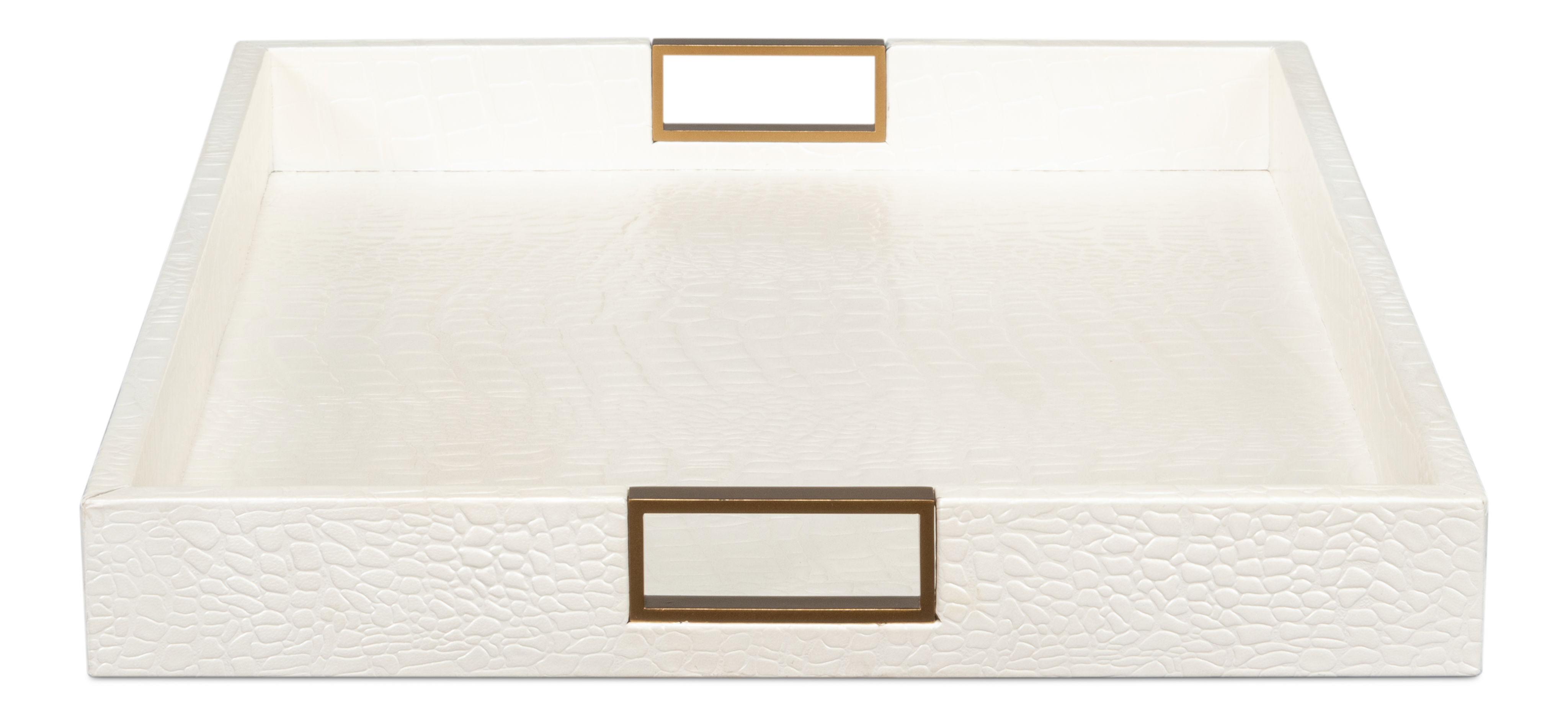 Norton Leather Tray,Croco Leather, Pearl, Decor by Sarreid, 24" length x 18" width x 2.5" height View 4