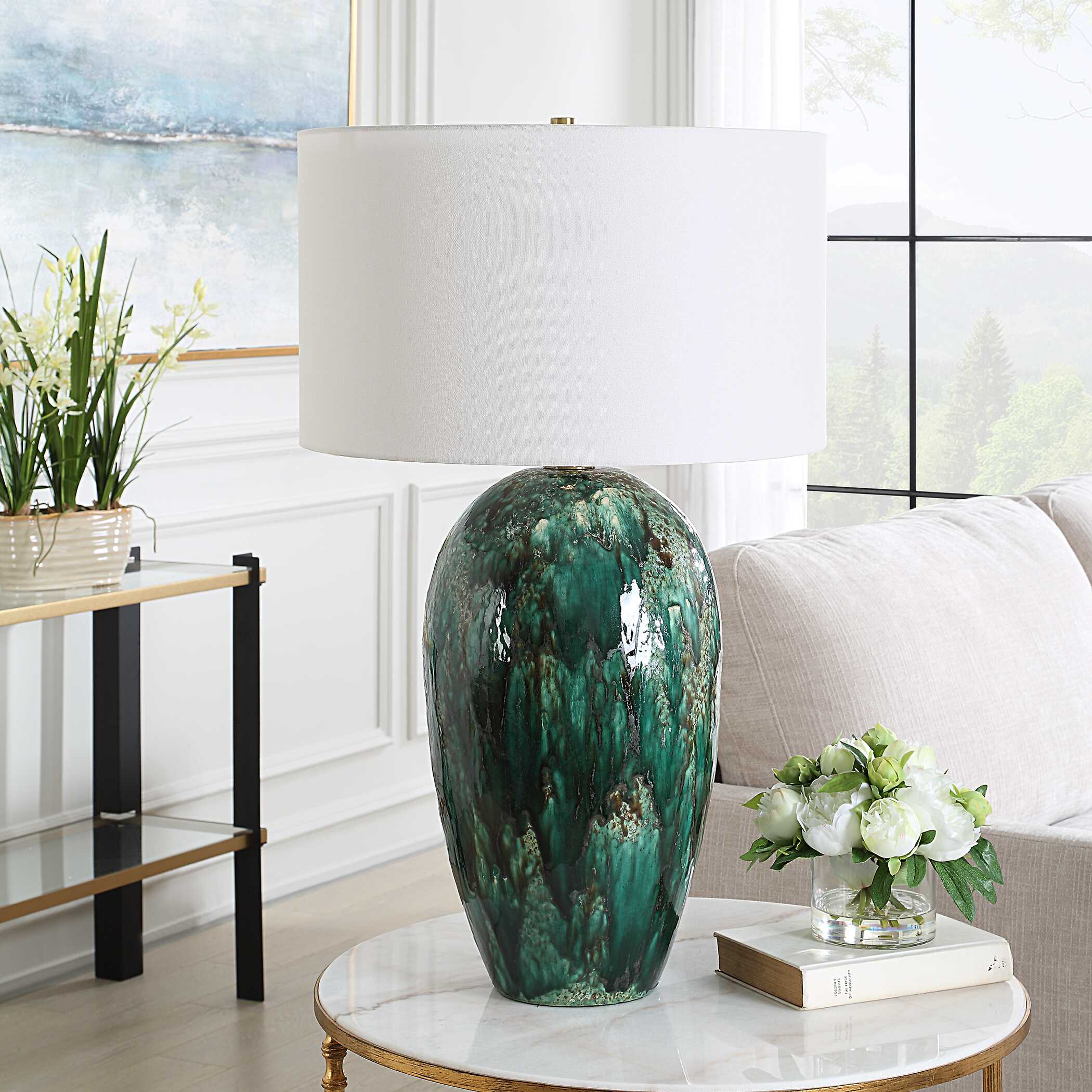 Ceralene Green Table Lamp, by Uttermost, 20" width x 33.25" height x 20" depth View 4