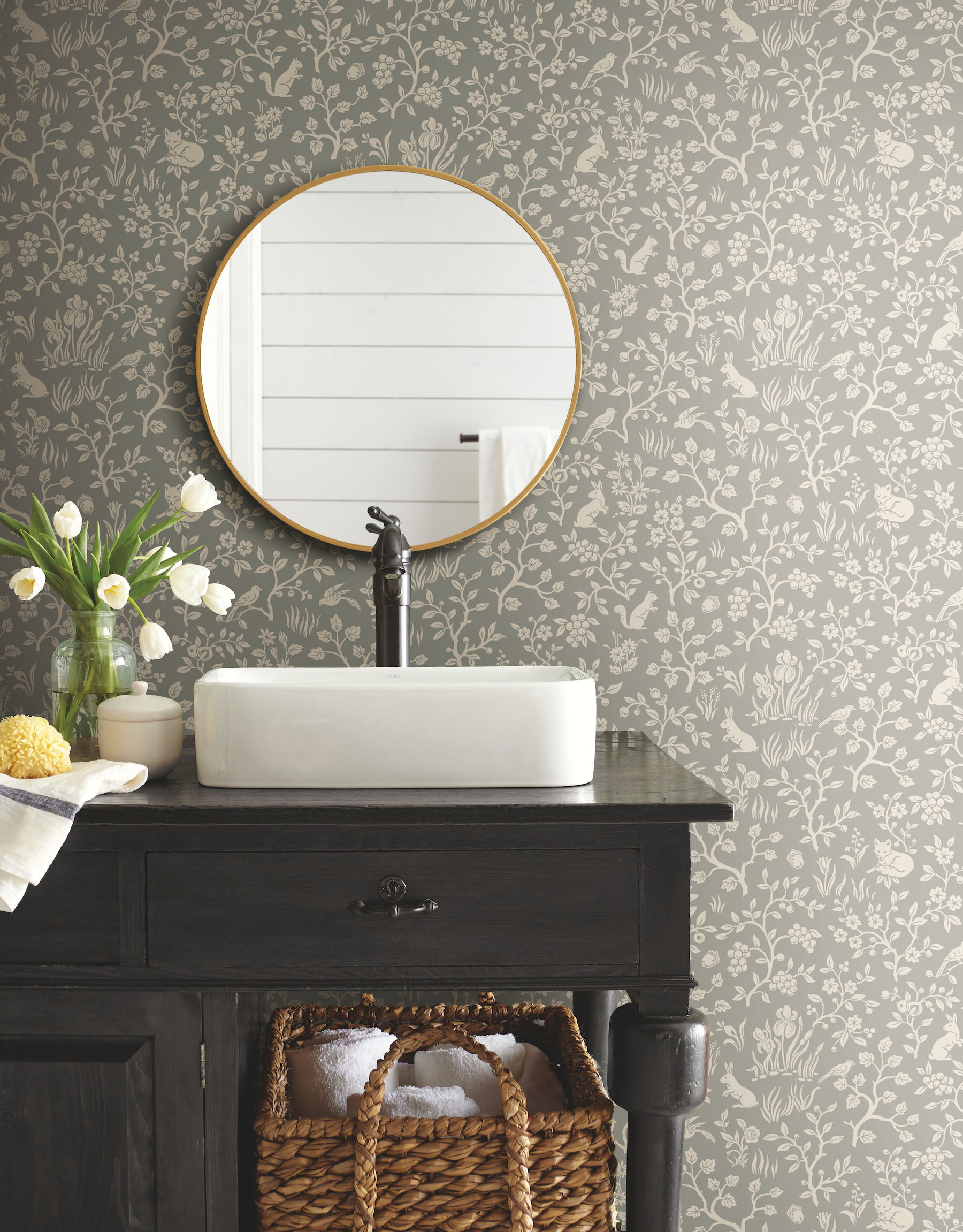 Magnolia Home Fox & Hare Grey Peel & Stick Wallpaper large image 