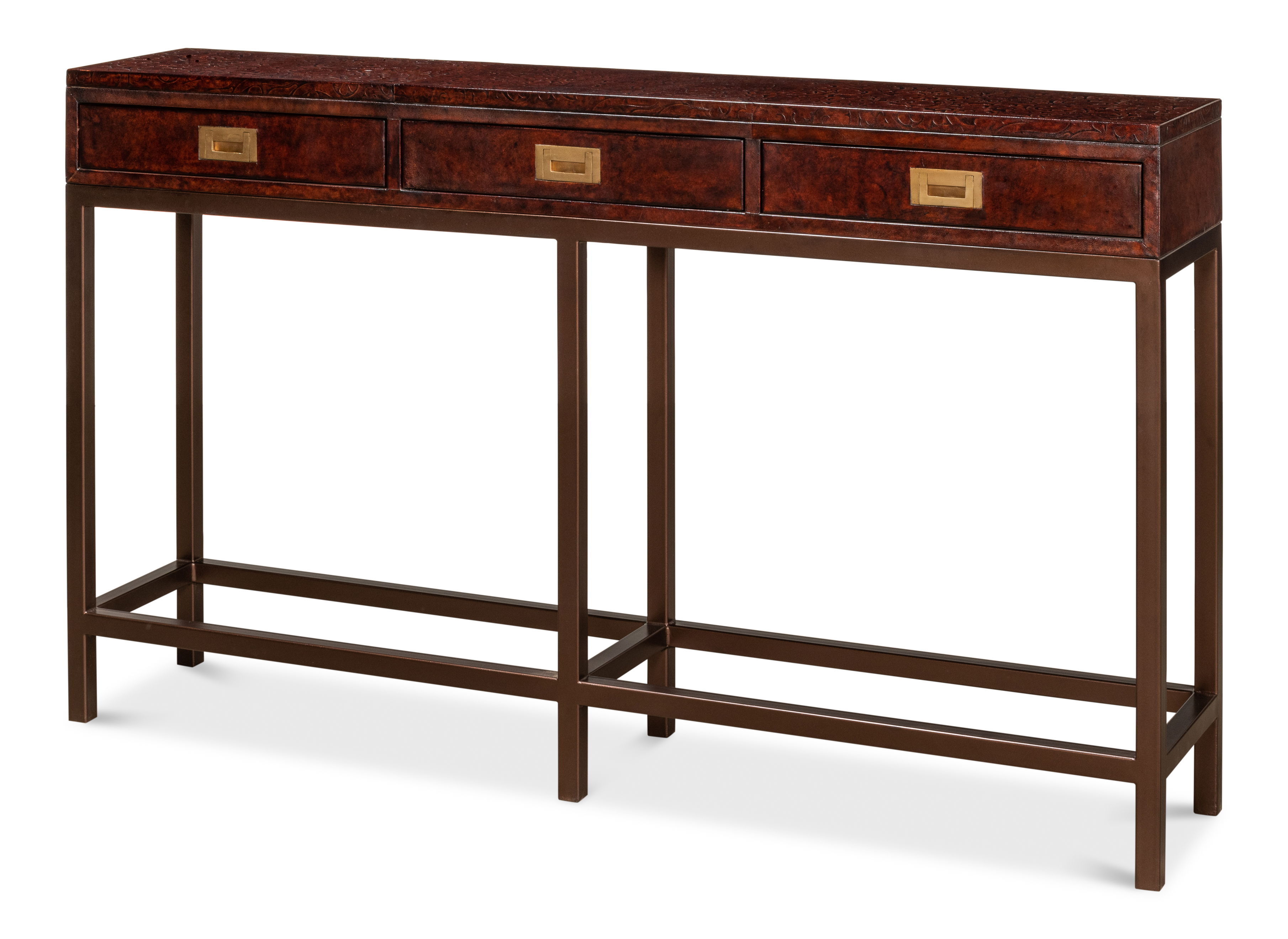 Campaign Embossed Console, Console Table by Sarreid, 60" length x 12" width x 35" height View 1