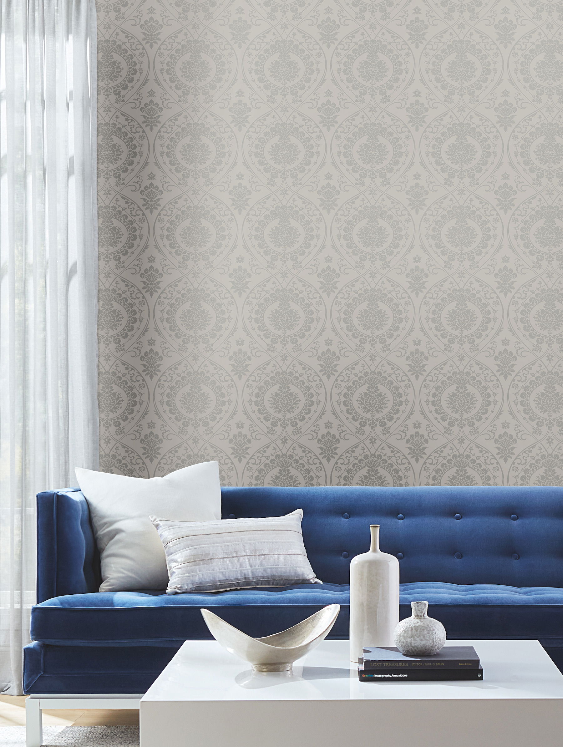 Imperial Damask Grey & Silver Wallpaper large image 