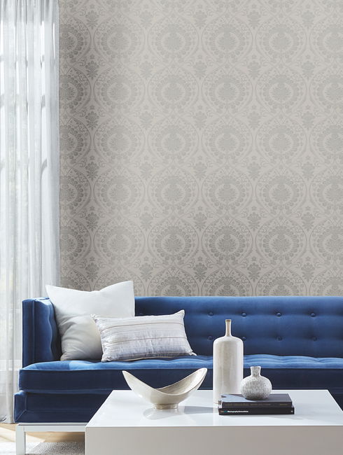 Imperial Damask Grey & Silver Wallpaper