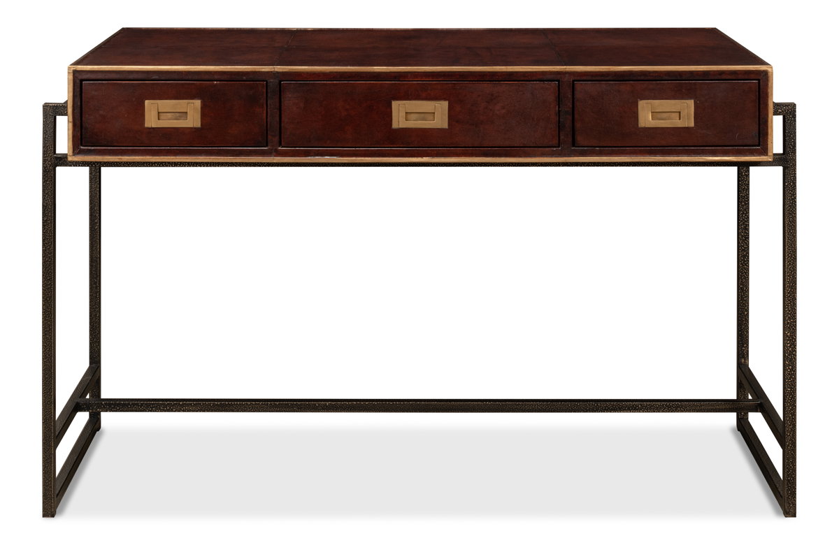 Old Brown Leather Desk, by Sarreid, 1'10" length x 4'1" width x 2'7" height View 2