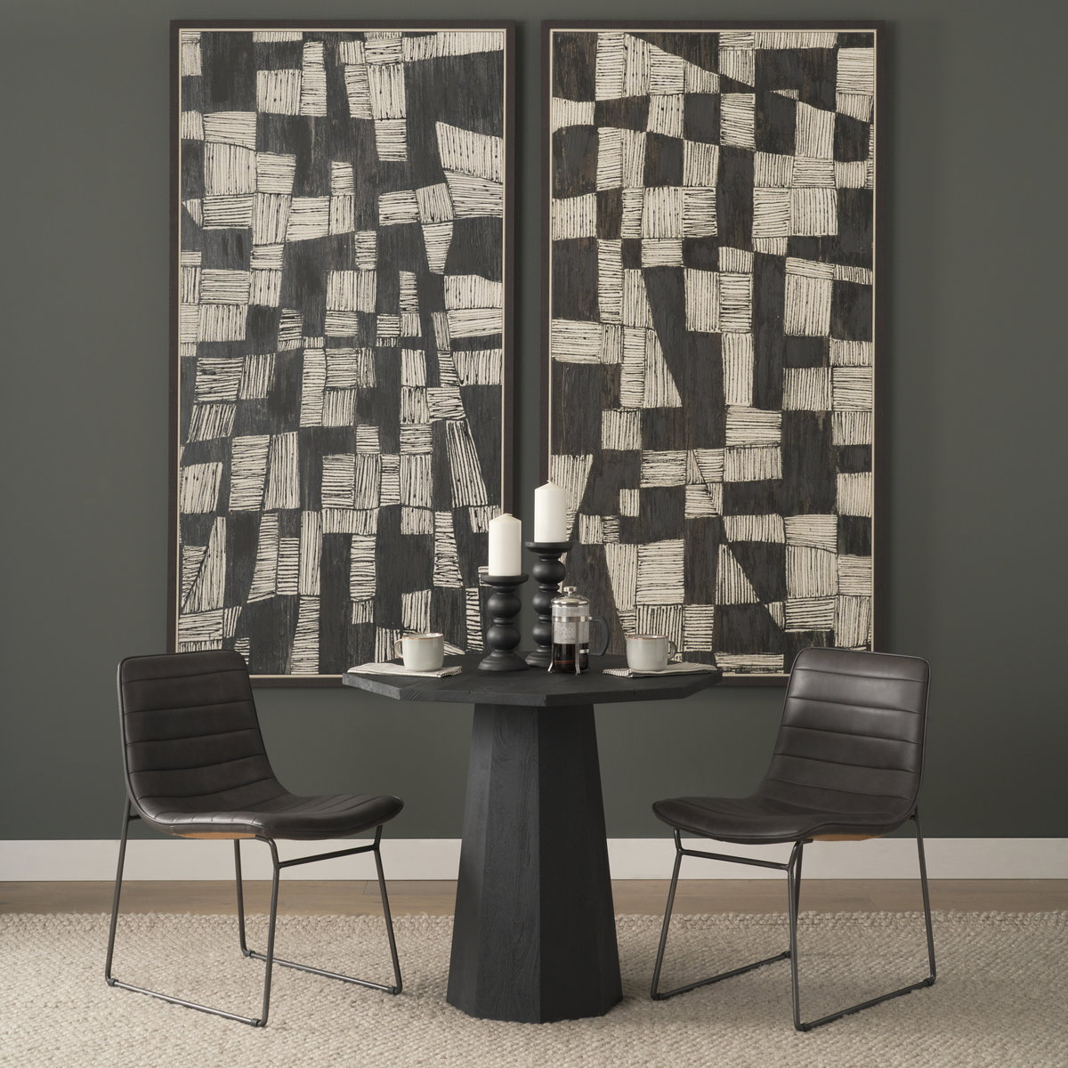 Thornton Solid Back Dining Side Chair | Faux Leather with Iron, Dining Chair by Mercana, 17.72" length x 24.8" width x 31.5" height View 3