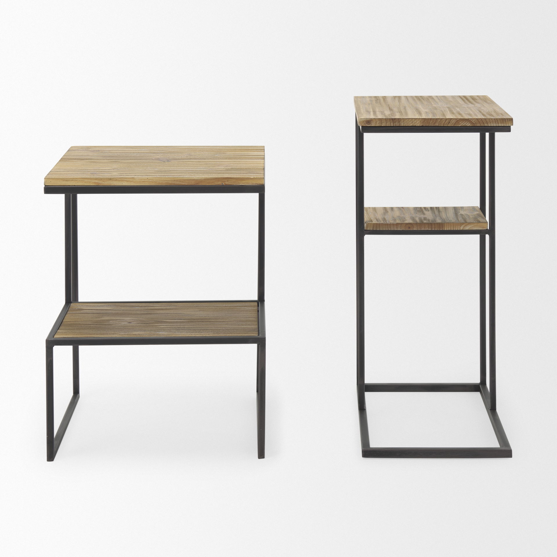 Ronin 25'H Rectangle 2-Tier Wood with Black Metal Accent Table large image 