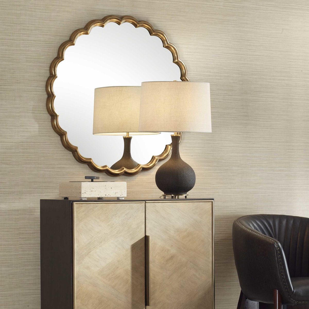 Cerrito Antique Brass Round Mirror, by Uttermost, 2'10" width x 2'10" height x 1.5" depth View 4