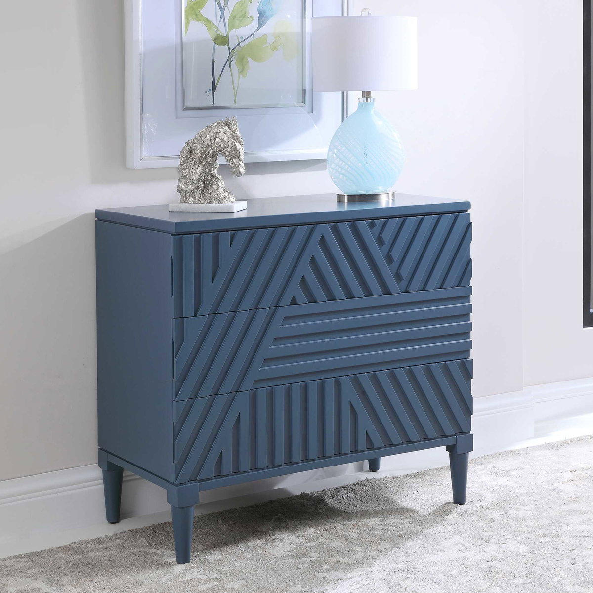 Colby Blue Drawer Chest, Cabinets & Chest by Uttermost, 36" width x 33" height x 18" depth View 4