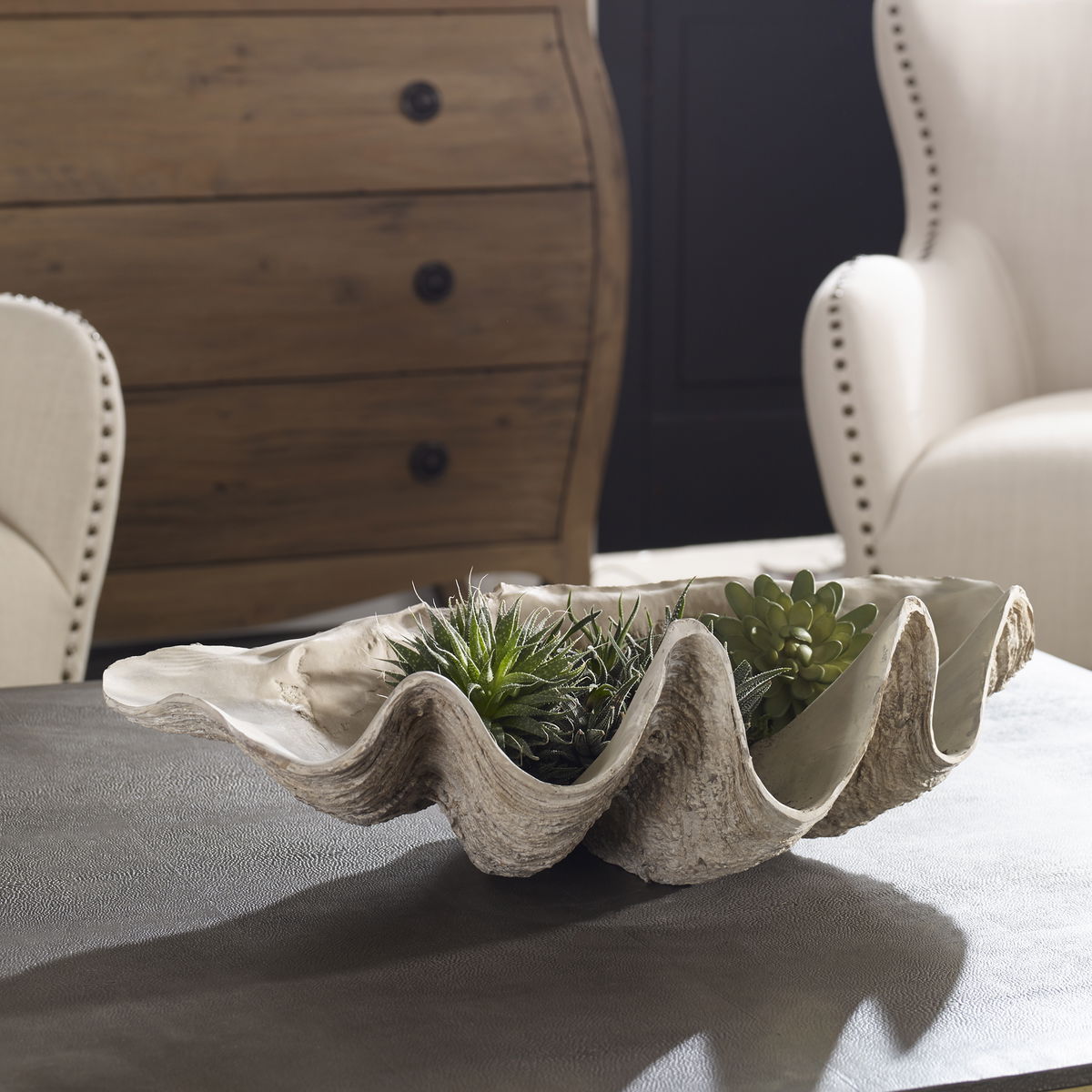Clam Shell Bowl, Decorative Tray by Uttermost, 22.64" width x 6.69" height x 13.98" depth View 2
