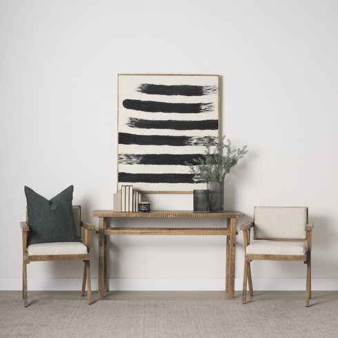 Topanga Open Back Dining Arm Chair | Cream Fabric with Wooden