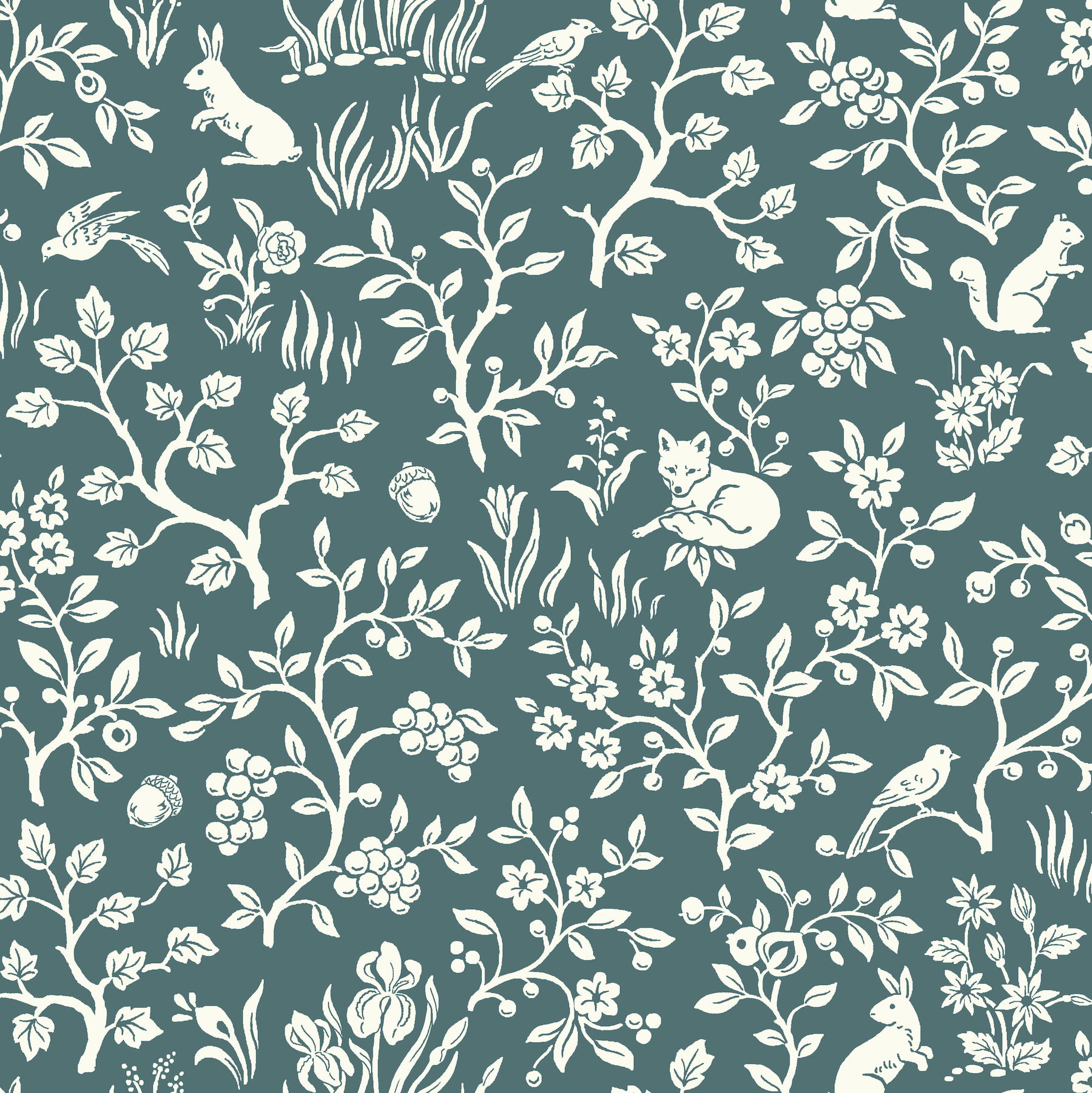 Weekends Fox & Hare Teal Wallpaper large image 